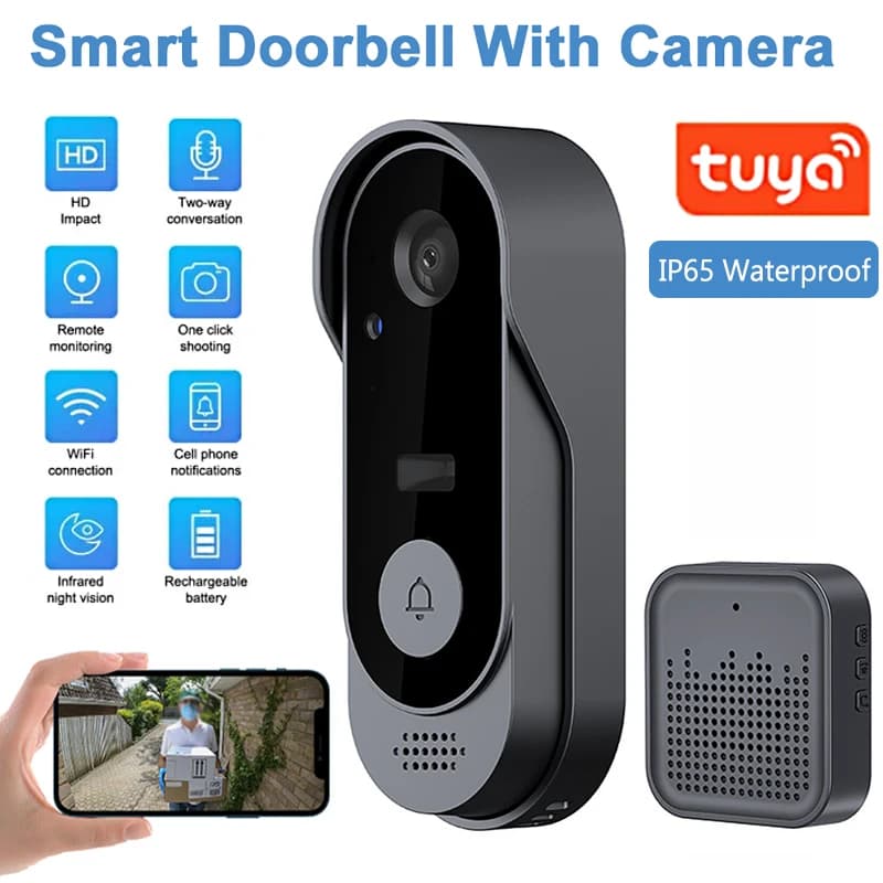 Tuya Deurbel Met Camera Draadloze Home Video Deurbel WIFI HD Outdoor Waterdichte Deurbel Camera Beveiliging Video Intercom IR