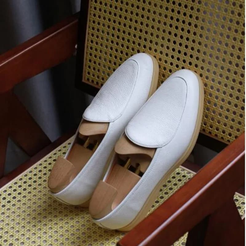 Witte luie schoenen koe lederen slip op heren flats mode rijden loafers schoen