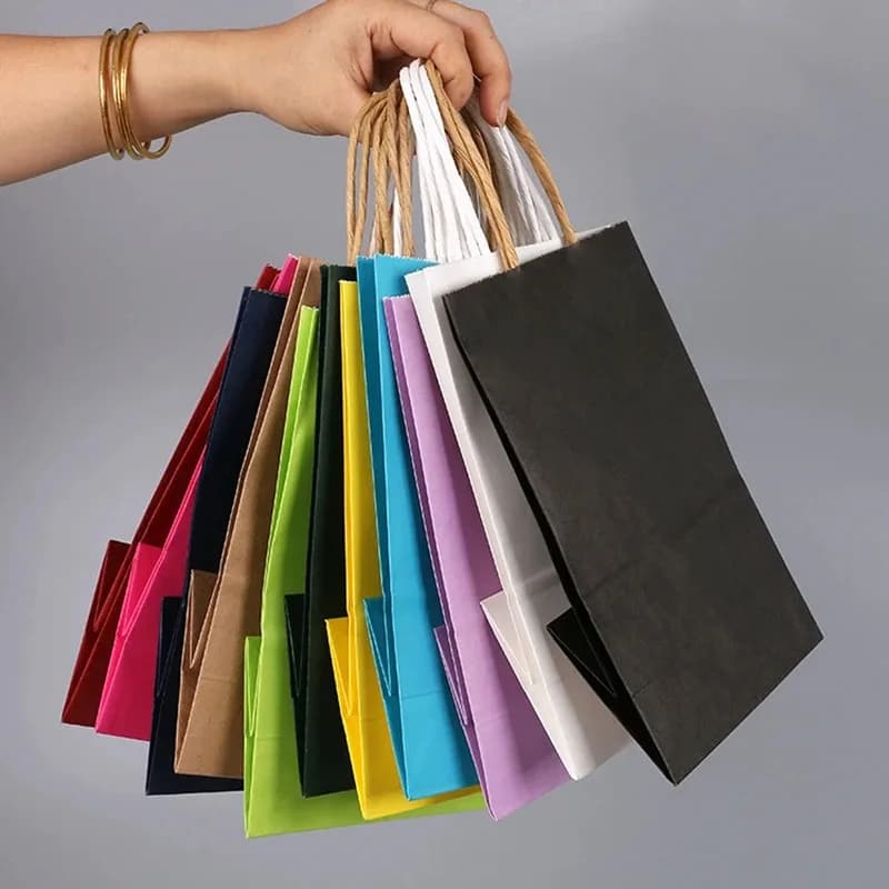 10/30/50 Stuks Kraftpapier Zak Met Handvatten Effen Kleur Geschenkverpakking Zakken Voor Winkel Kleding bruiloft Kerst Benodigdheden Handtassen Kit