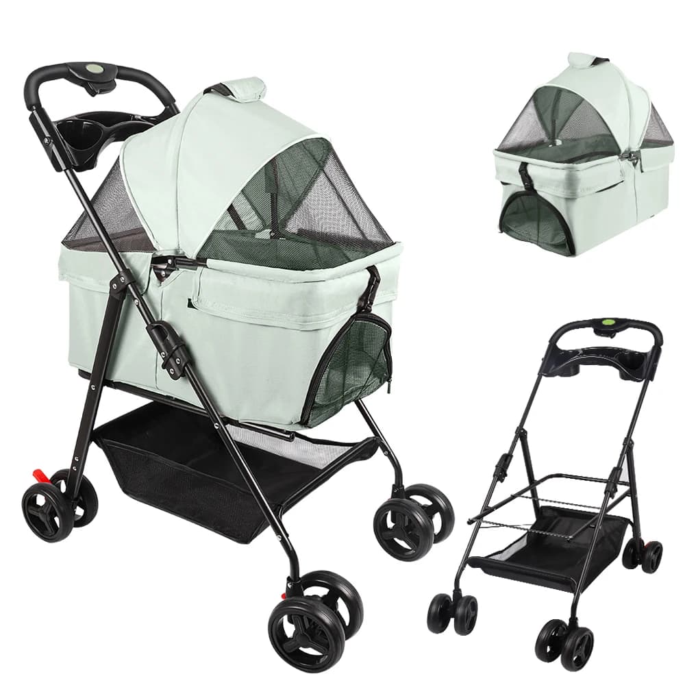 Kinderwagen, opvouwbaar, met opbergmand en bekerhouder, voor honden en katten, voor kleine of middelgrote honden, katten, puppy's