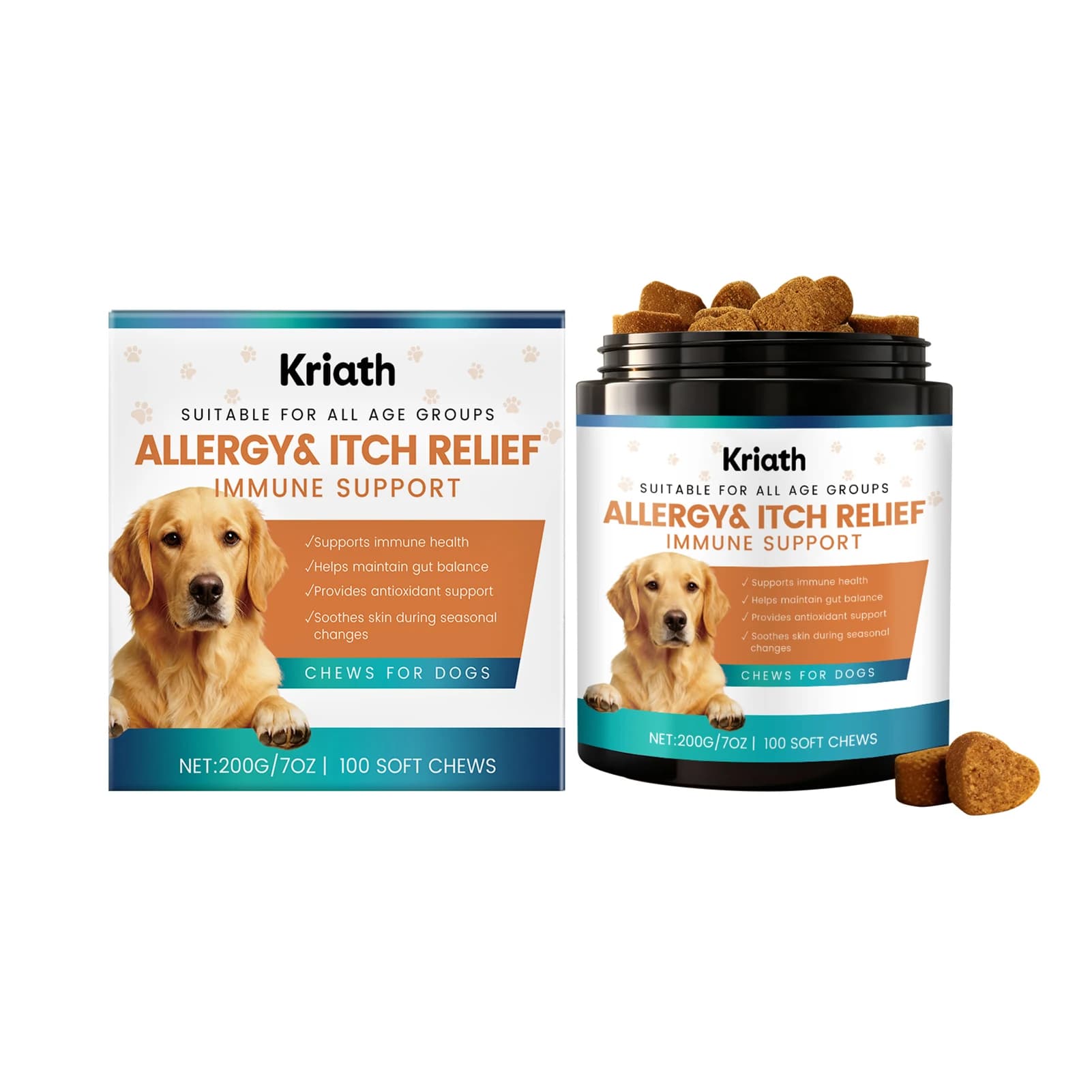 200g Hondenallergie Verlichtende Immuniteitssupplement Kauwtabletten, Jeukverlichting Huid- en Vacht Supplement Stop Pootlikken, Voor Kieskeurige Eten