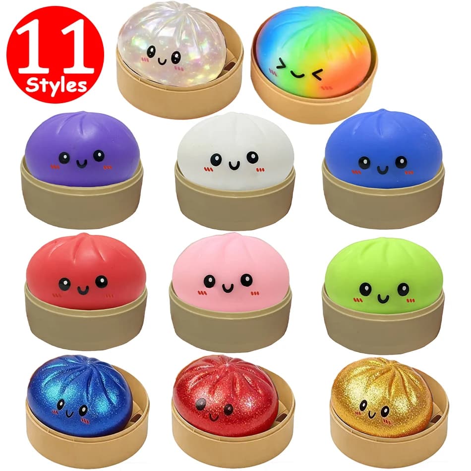 11 Stijlen Realistische Reuze Dumpling Knijp Speelgoed Met Bamboe Stoommandje Zachte Deegbal Decompressie Fidget Speelgoed Grappig Creatief Cadeau