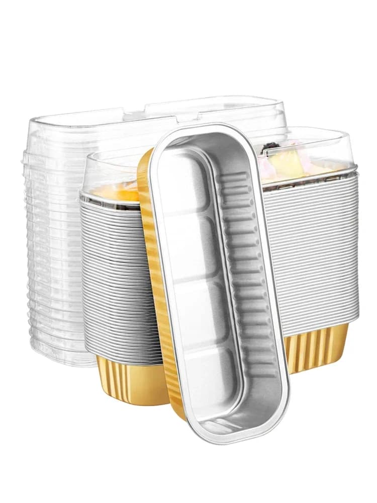 100 Stuks 200Ml Aluminiumfolie Broodpannen Met Deksels Rechthoek Anti-Aanbakblikken Broodverpakking Wegwerp Bakvormen