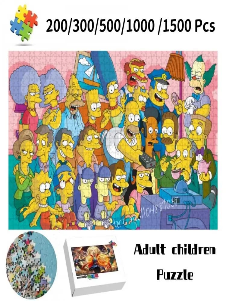 De Simpsons houten puzzelstukjes voor kinderen, volwassenen, intellectuele cartoon, grappige puzzel, familiespelgeschenken