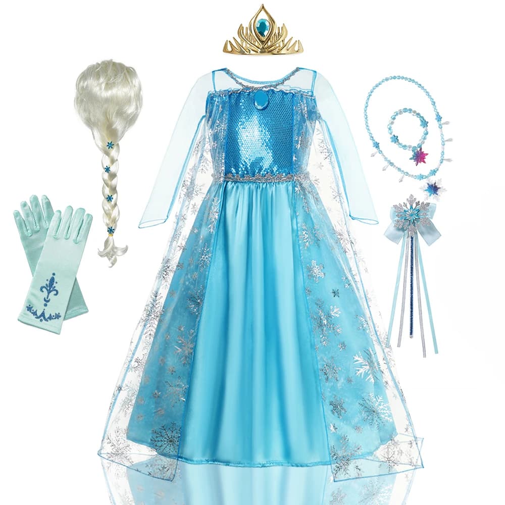 Meisjes Sneeuwkoningin Kinderkostuums Meisjes Carnaval Party Prom Gown Elsa Robe-Playing Kinderkleding Prinses Jurk Verjaardag Jurk