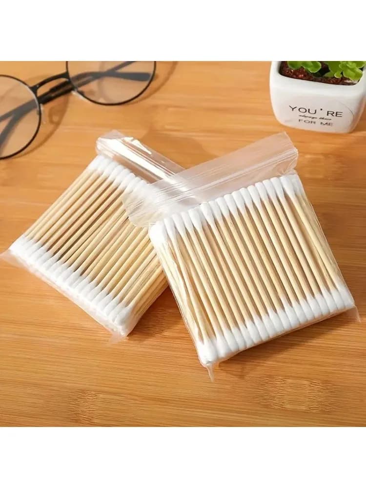 100-5000 stuks dubbelzijdige houten wattenstaafjes, geurloos, voor make-up verwijdering en oorreiniging.