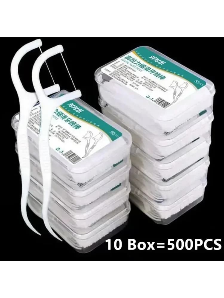 50/100/150/250/500 Stuks Draagbare Wegwerp Tandzijde Plastic Tandenstoker Hoge Spanning Tandzijde Stok Tandheelkundige Doos mondverzorging