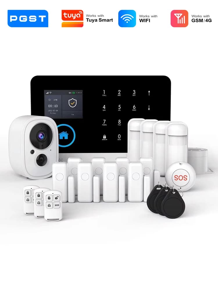 PGST beveiligingsset inbraakalarm WiFi 4G 2G GSM Works with Tuya Smart Life verbonden draadloos systeem voor huis winkel mobiele bewaking snelle