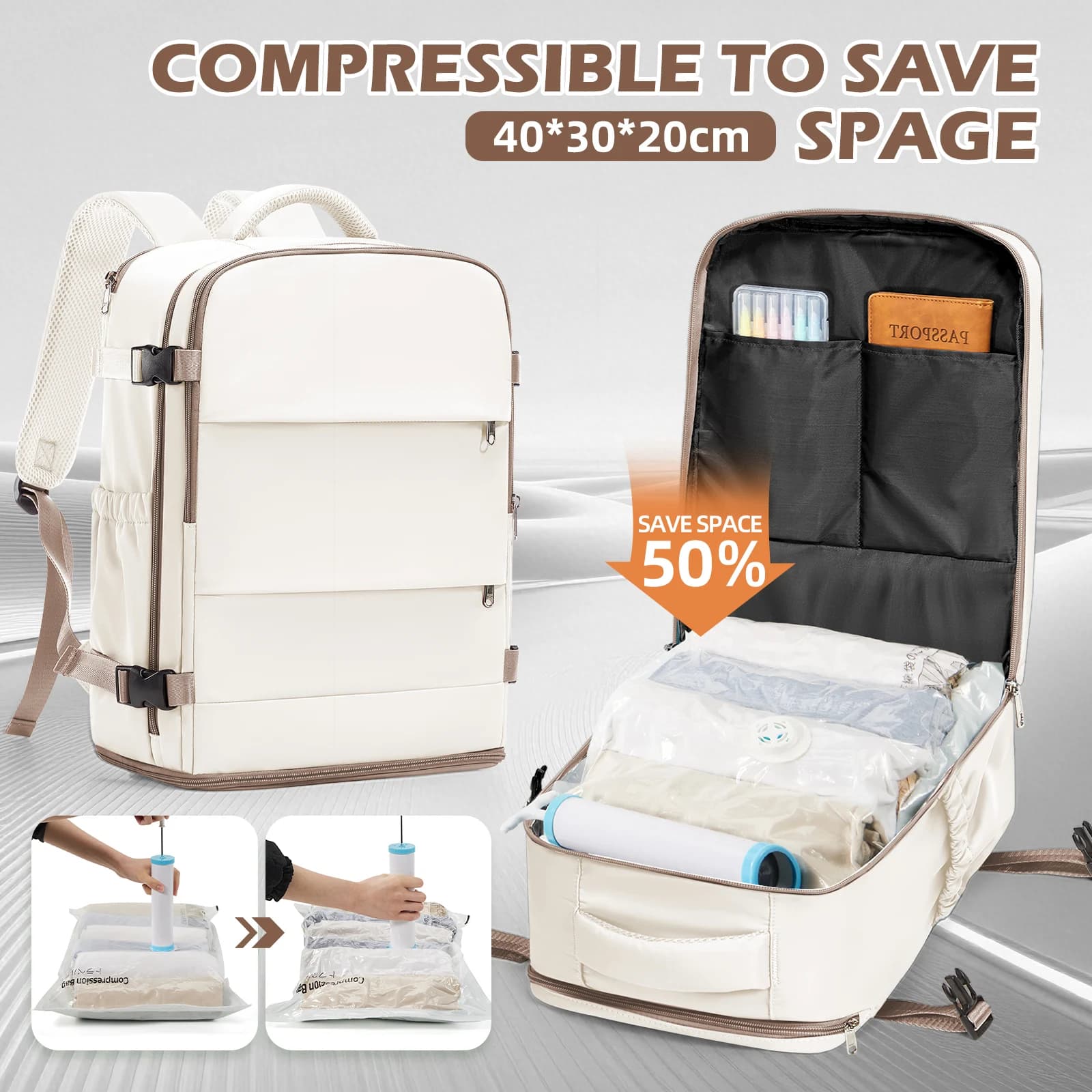 Kleding Opbergtas Vacuüm Compressie Rugzak Ryanair Rugzak 40x30x20 Cabine Bagage Tas Vacuüm Opbergtas Met Pomp