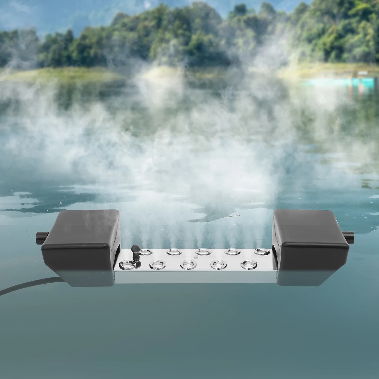 10-koppige ultrasone mistmaker, 350 W waterdichte ultrasone fogger met 2 boeien, 7 l/u hoge mist voor vijvertuin landschap luchtbevochtiger