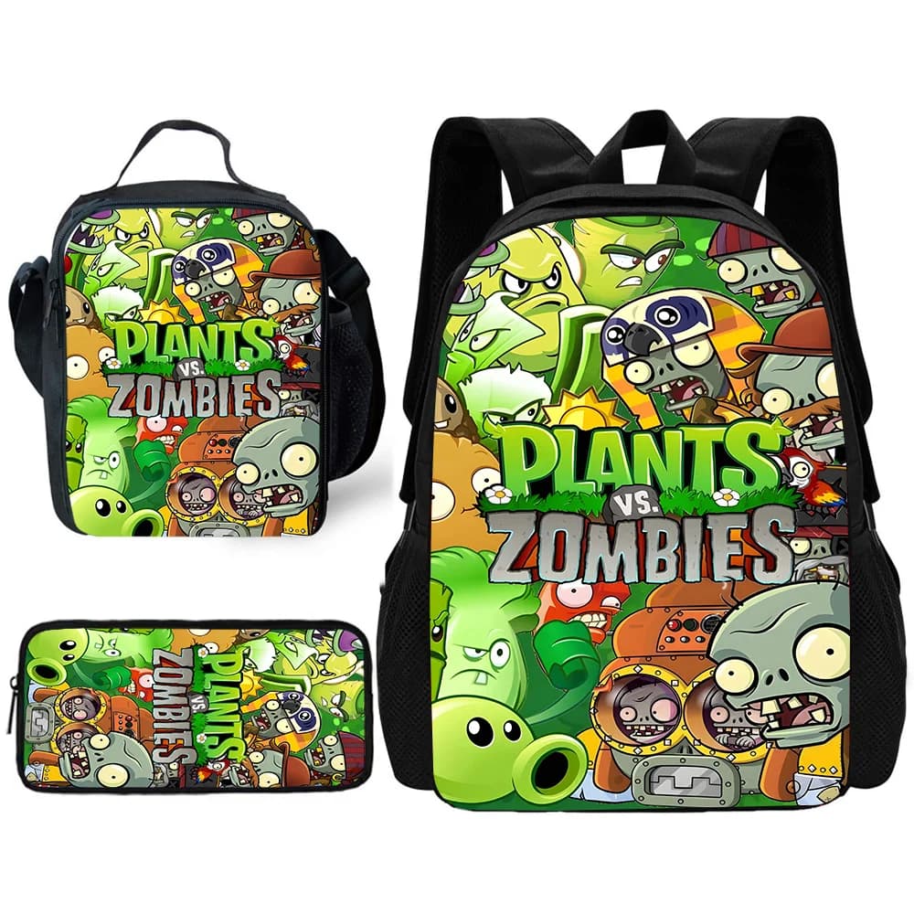 Kind Hot Game Voor P-Plantss Vs Z-Zombies Schoolrugzak met Lunchtassen, Potloodtassen, Schooltassen voor Jongens Meisjes Beste Cadeau