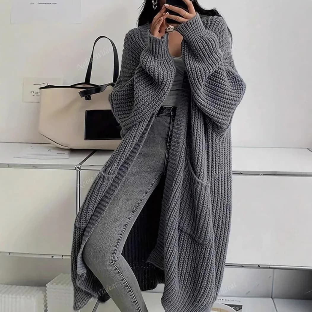 Dames lange gebreide casual jas herfst winter mode lange mouwen met zak vest trui dames comfort warme truien