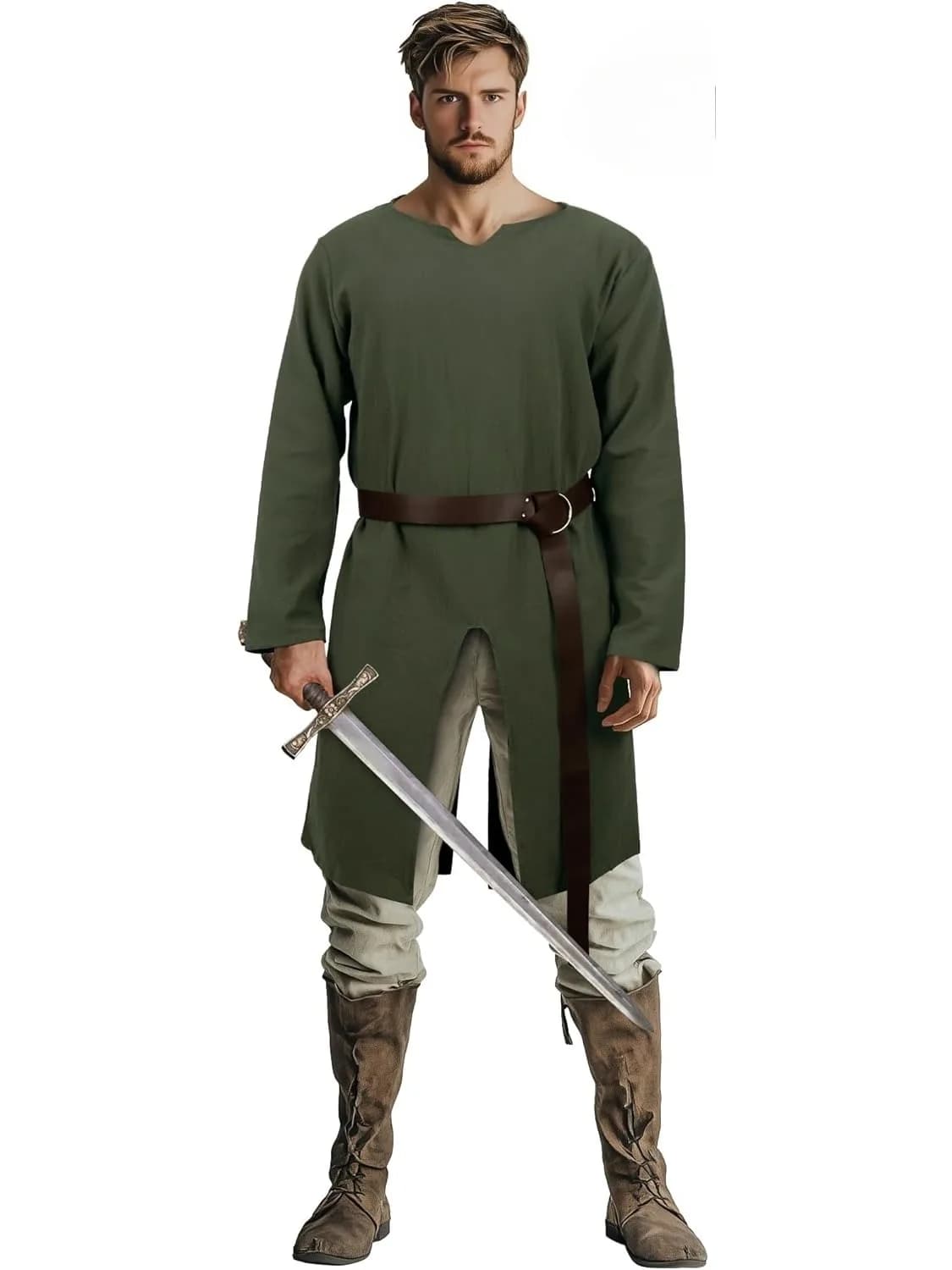 Heren middeleeuwse groene tuniek kostuum Renaissance Viking tuniek shirt