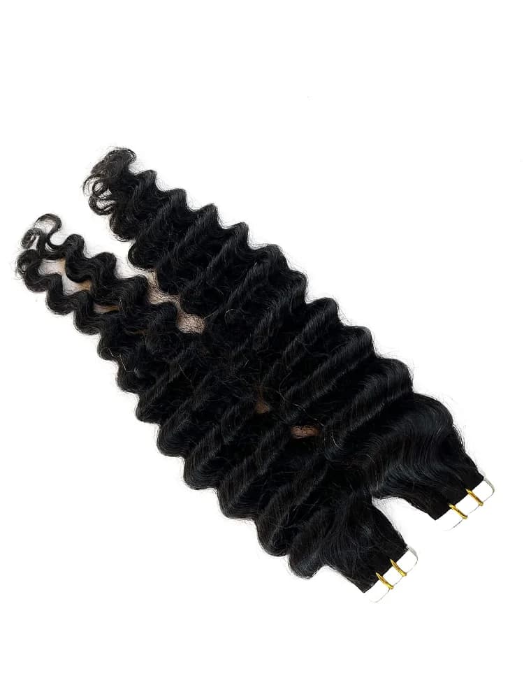 Diepe Golf Tape In Extensions 100% Menselijk Haar Diep Krullend Tape op Hair Extensions Huid Inslag Remy Natuurlijke Haarextensies