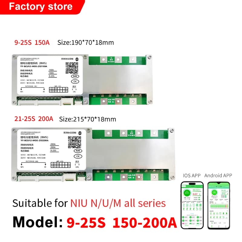 Voor Niu N/U/M Smart Bms 9-25S 50a-200a Ternaire Lithium Lifepo4 Bluetooth Accu Bescherming Board Elektrische Fiets Motorfiets