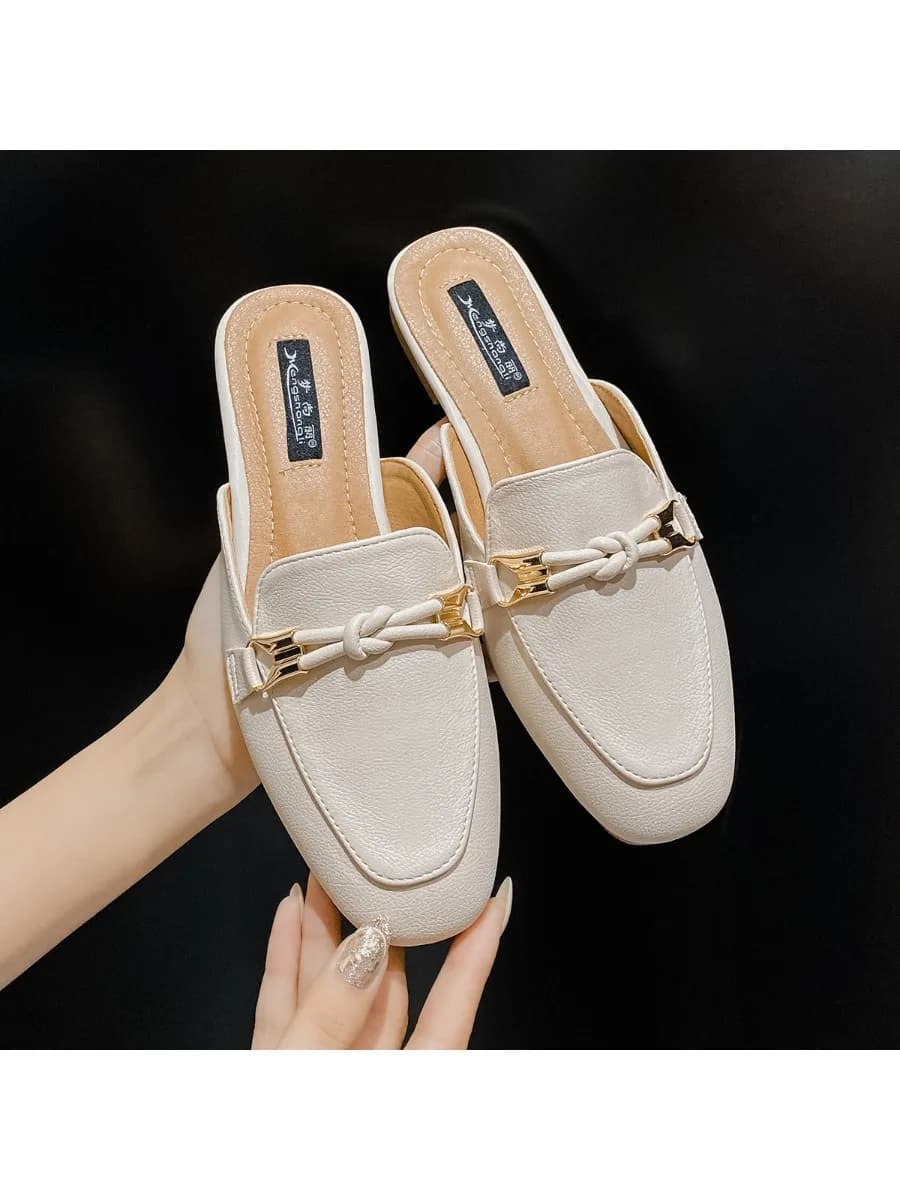 Baotou Halve Slippers Voor Vrouwen Om Extern Modieuze Leren Damesslippers Te Dragen