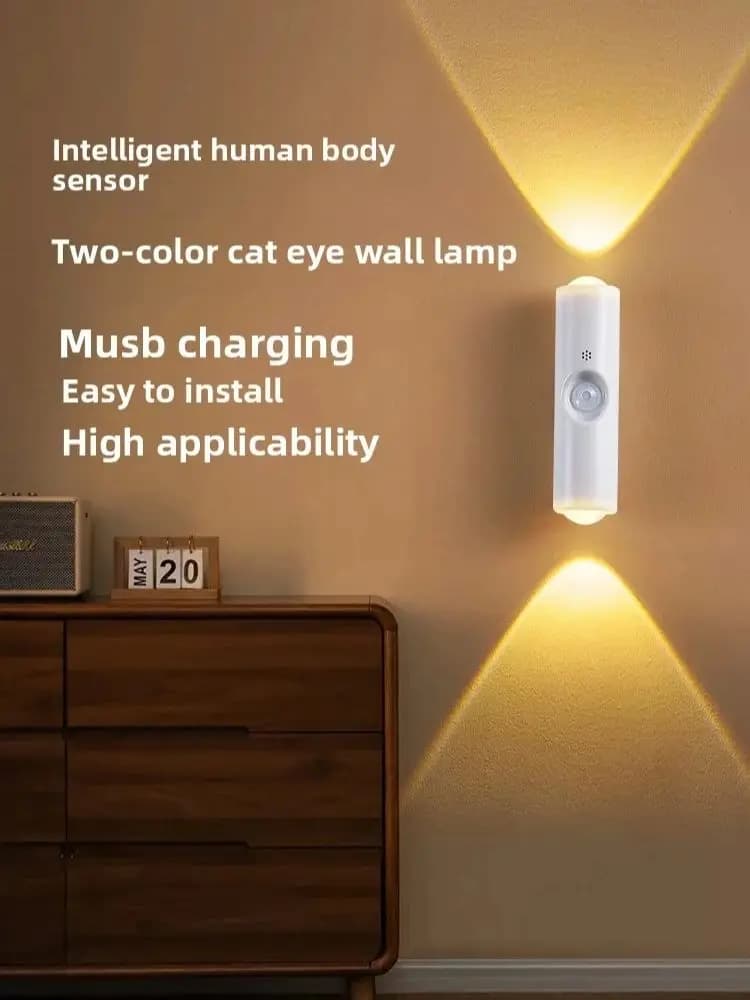 4/2/1pcs Cat Eye Bewegingssensor LED-wandlamp LED-nachtlampje USB Opladen Woonkamer Slaapkamer Wandmontage Licht Kastverlichting