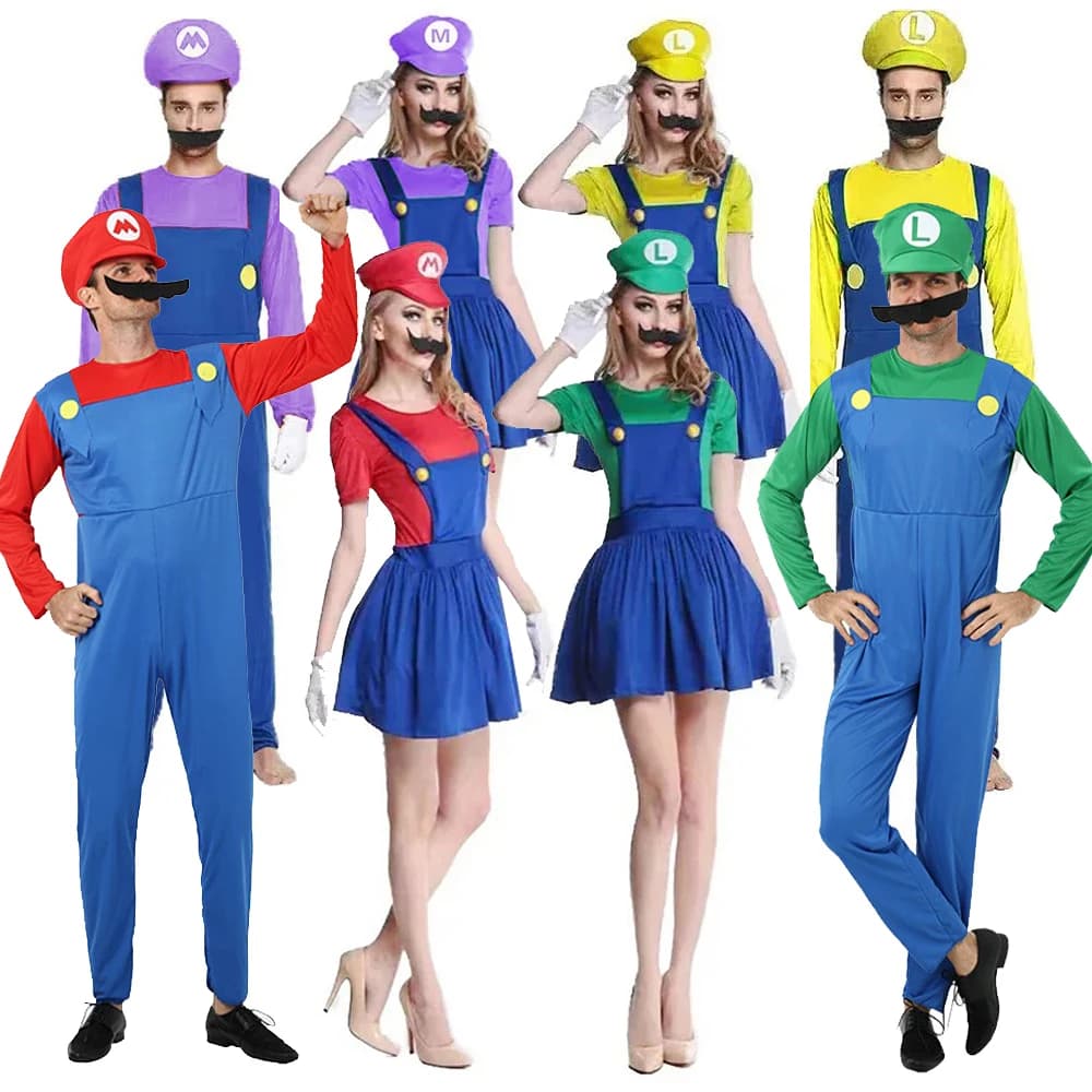 Game Bros Super Luigi Brothers Uniform Set Cosplay Kostuums Grappige Anime Volwassen Mannen Jumpsuit Vrouw Jurk Halloween Kostuum