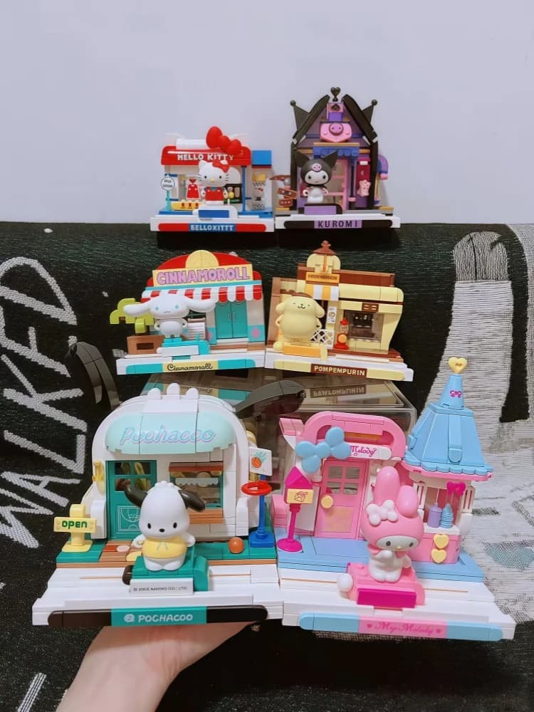 Keeppley Sanrio Bouwstenen My Melody Kuromi Hello Kitty Pom Purin Street View Educatief Speelgoed Set Stukken Kinderen Geschenken