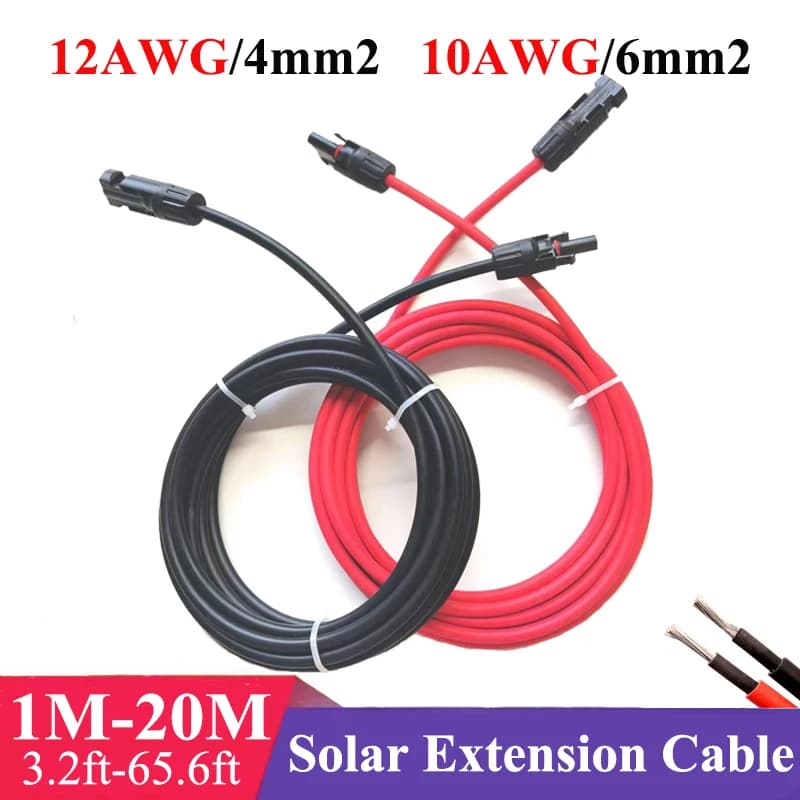 1 Paar Zonne-Verlengkabel Draad 12 10awg 4/6mm ² Rood Zwart Met Mannelijke En Vrouwelijke Connectoren Voor Zonnepanelen Zonnecontroller