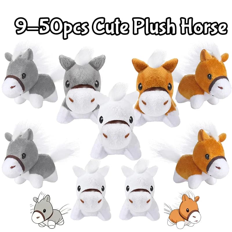 9-48 STKS Paard Knuffels Knuffel Staande Gevulde Paard 4 Inch Mini Pluche Sleutelhanger Themafeest Verjaardagscadeautjes