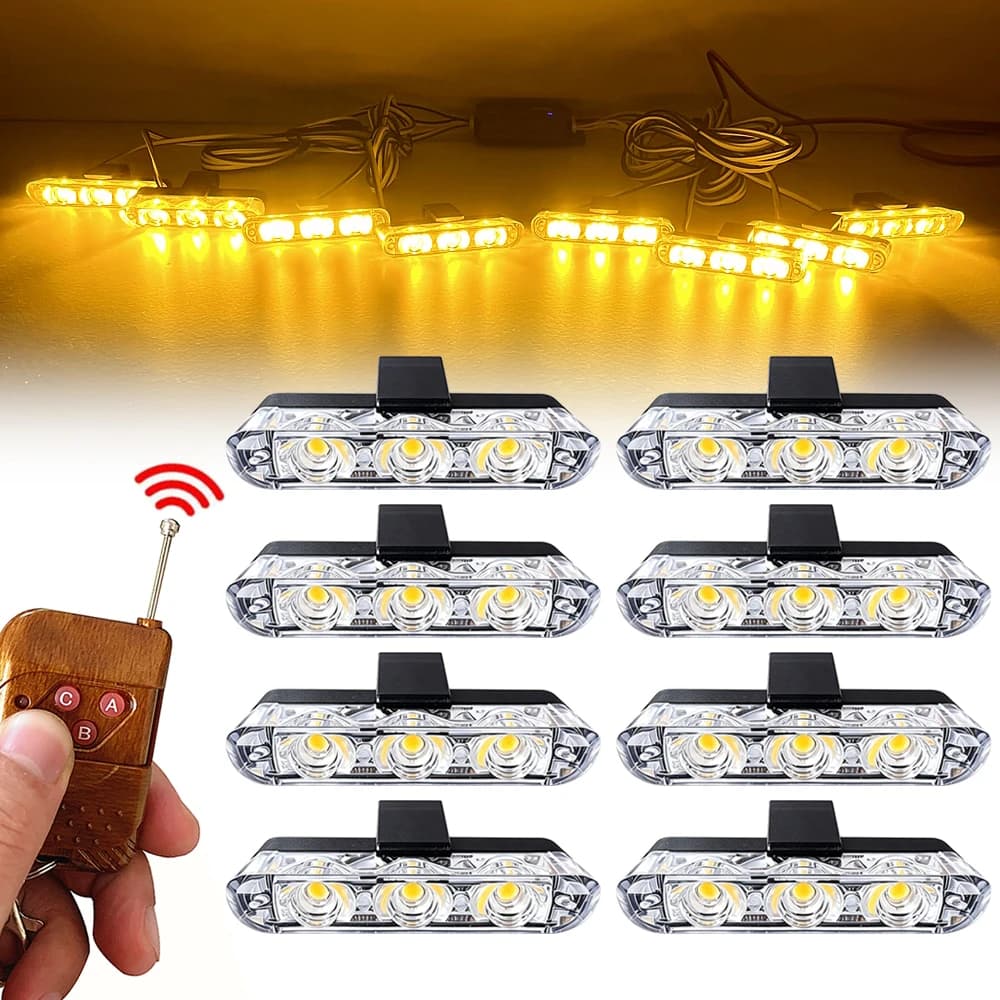 Amber 3LED Strobe Lichtknipperlicht met draadloze afstandsbediening voor autogrill, strobe verlichting voor voertuigen, LED noodknipperlicht 12V