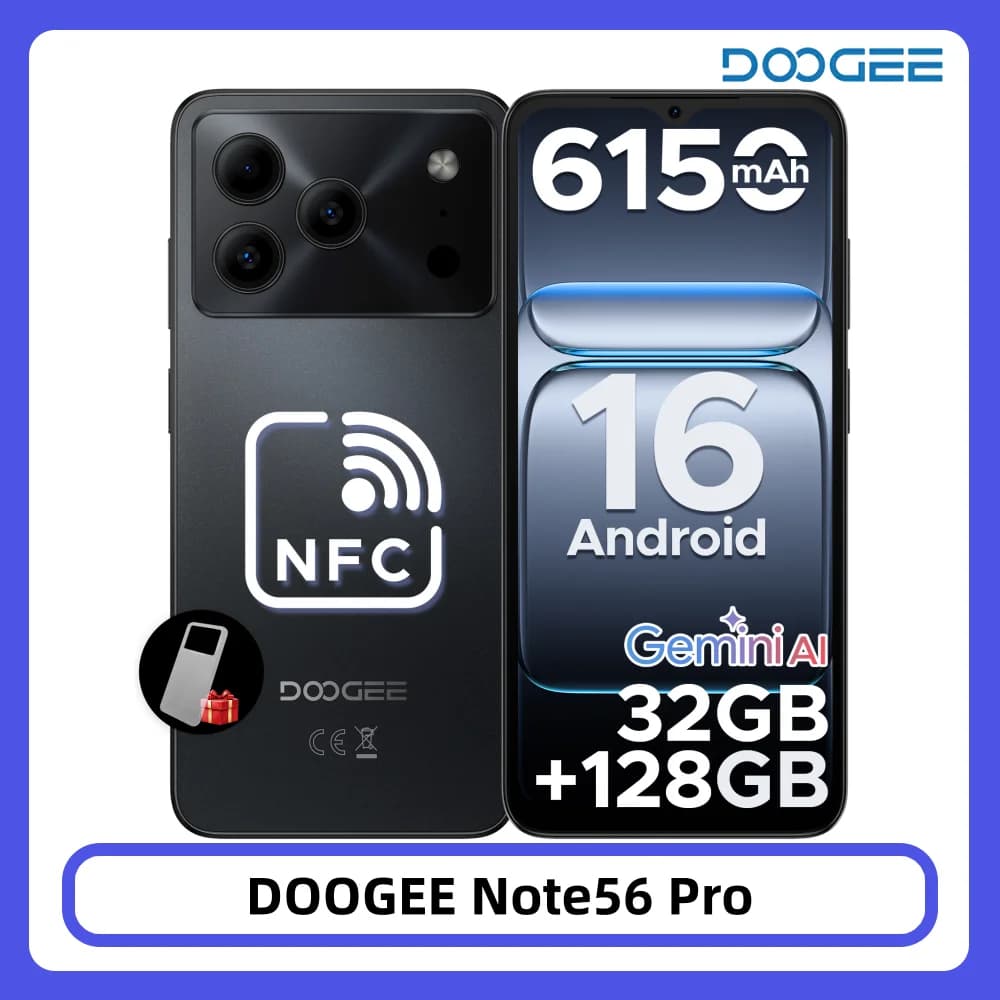DOOGEE Note56 Pro Smartphone Android 16 32GB+128GB 6150mAh Batterij 6.56'' 90Hz Scherm Gemini AI NFC Widevine L1 Mobiele Telefoon