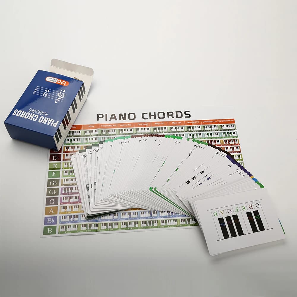 120 vellen muziekflitskaarten gekleurd koperplaatpapier piano kleurgecodeerde flitskaarten, pianoakkorden flitskaarten voor beginners