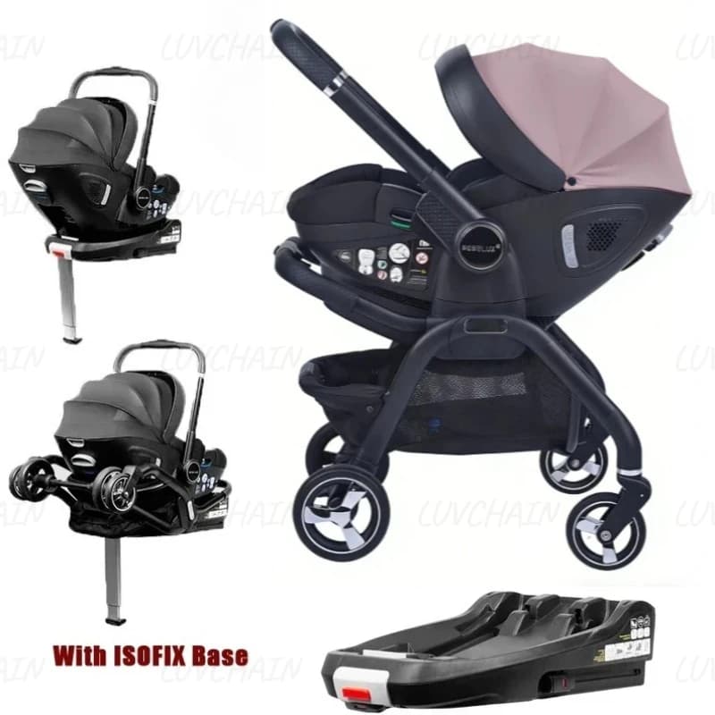 High-view kinderwagen 4-in-1 met ISOFIX basis, multifunctionele kinderwagen met autostoelmodus en wiegmodus voor pasgeborenen