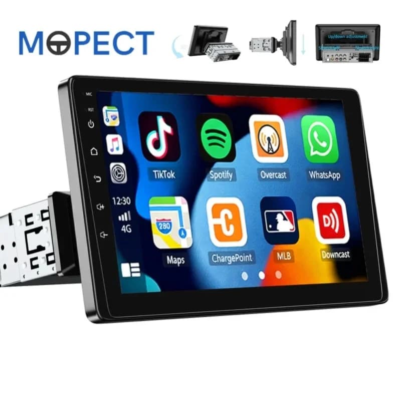 MOPECT 9 Inch Single 1 Din Draadloze CarPlay Autostereo Touchscreen MP5 Video Multimedia Speler FM Radio Draaibaar Scherm + MIC & Camera