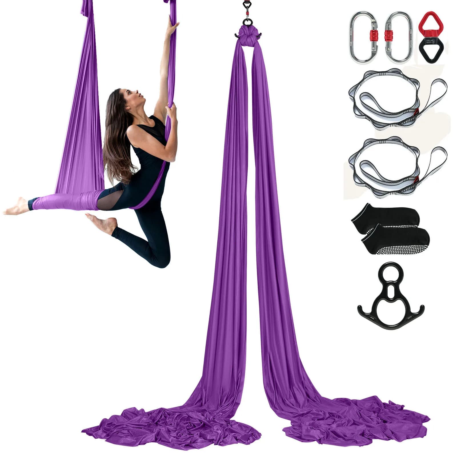 SucceBuy 8.7/11Yards Antenne Yoga Hangmat & Schommel Yoga Starter Kit Antenne Zijde Stof Yoga Band Accessoire voor alle Niveaus Fitness