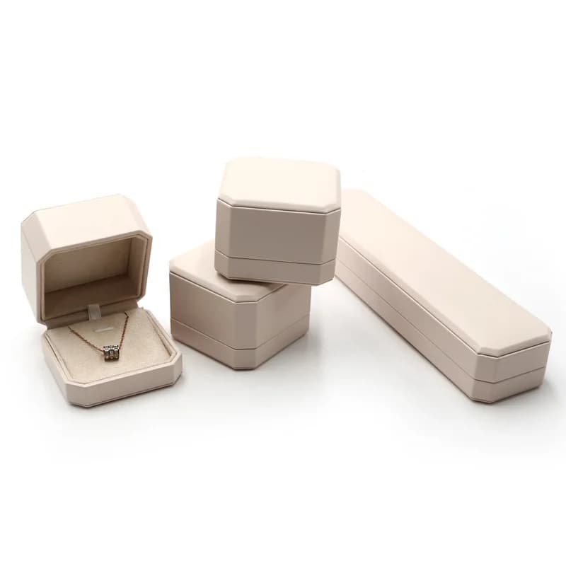 Beige Sieraden Doos Pu Lederen Ring Box Trouwring Geval Hanger Ketting Doos Armband Houder