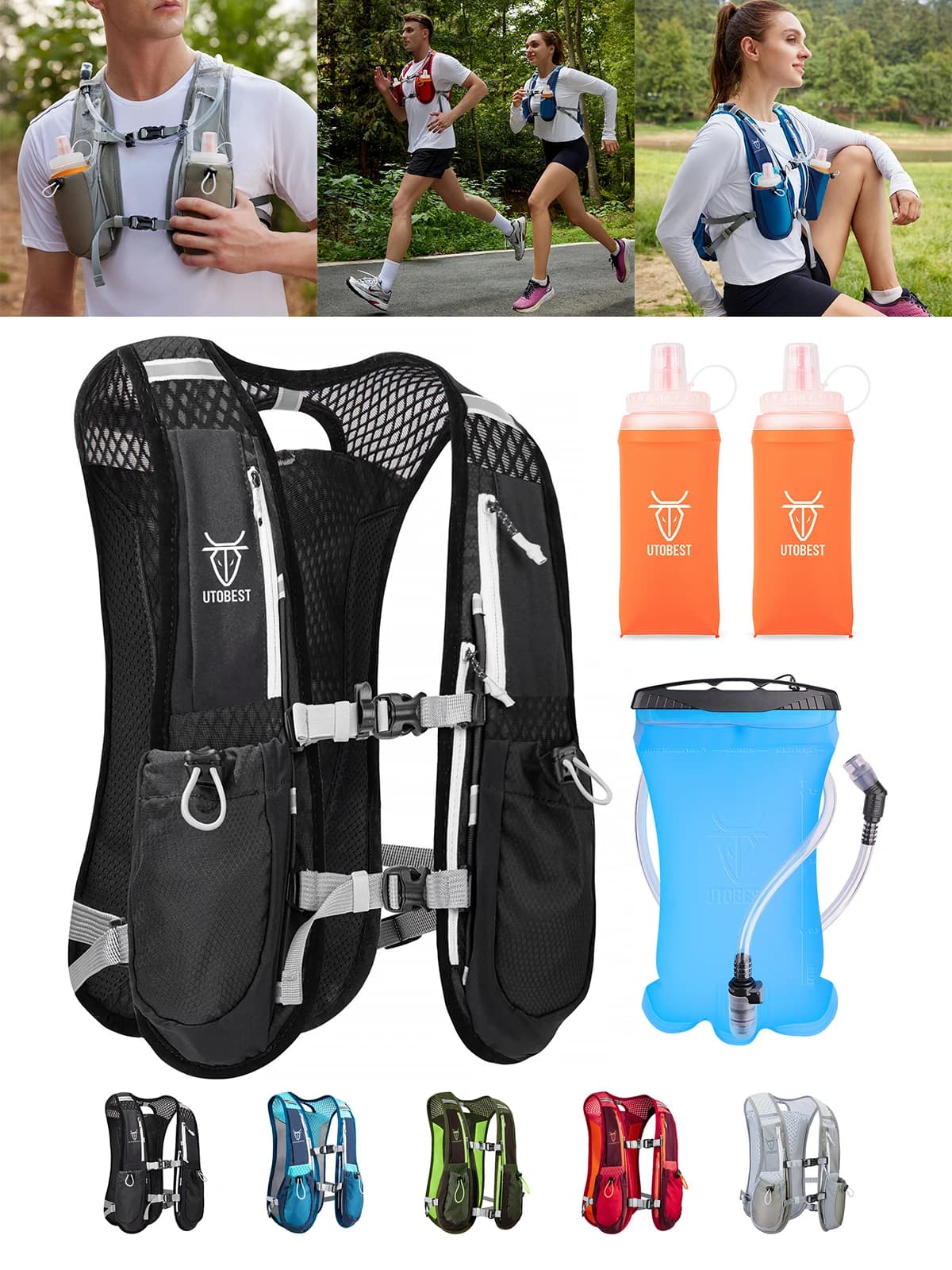 Utobest Trail Running Rugzak 5l Ultra Lichtgewicht Hydratatie Vest Ademend Functioneel Pakket Voor Marathon Fietsen Wandelen