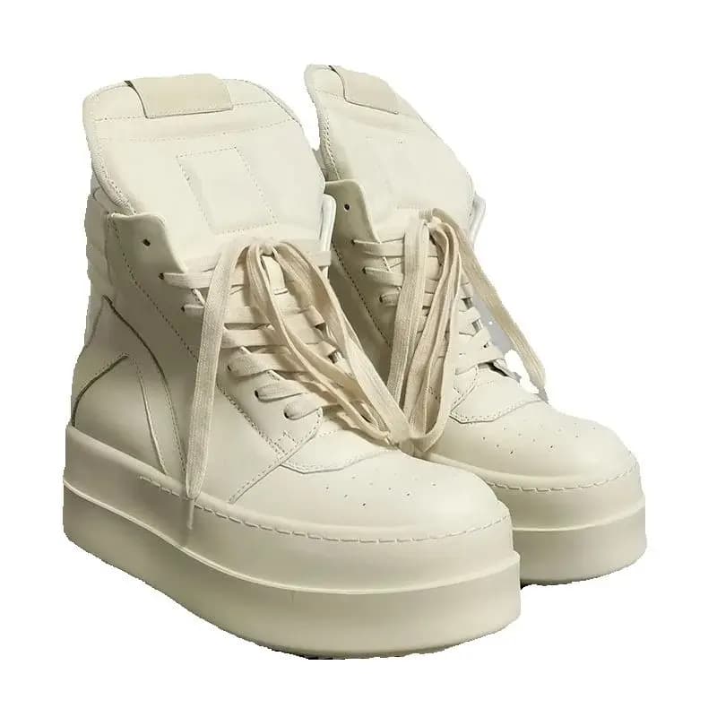 Hoge platformsneakers voor heren, wit leer, vintage designer, luxe vrijetijdslaarzen met veters en ritssluiting voor damesschoenen