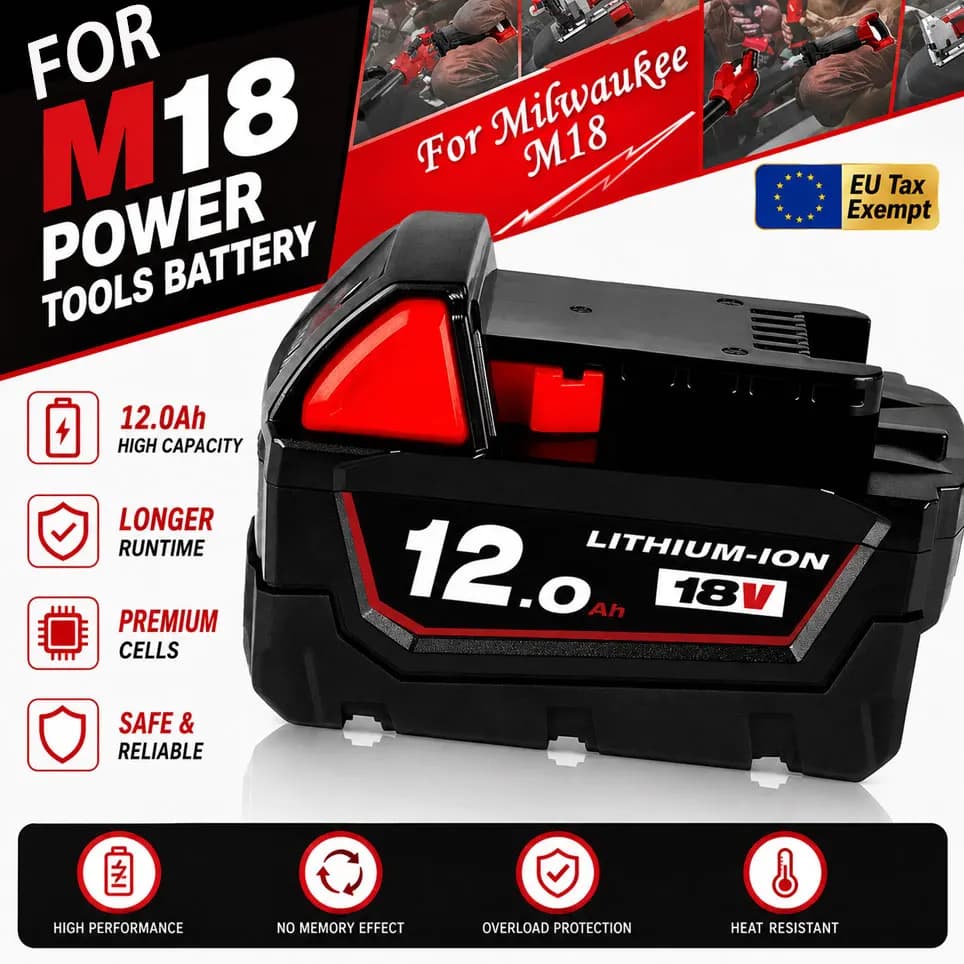 18V lithium-ionbatterij voor Milwaukee M18, compatibel met populaire draadloze gereedschappen 48-11-1860 / 48-11-1850 / 48-11-1840 – EU lokale