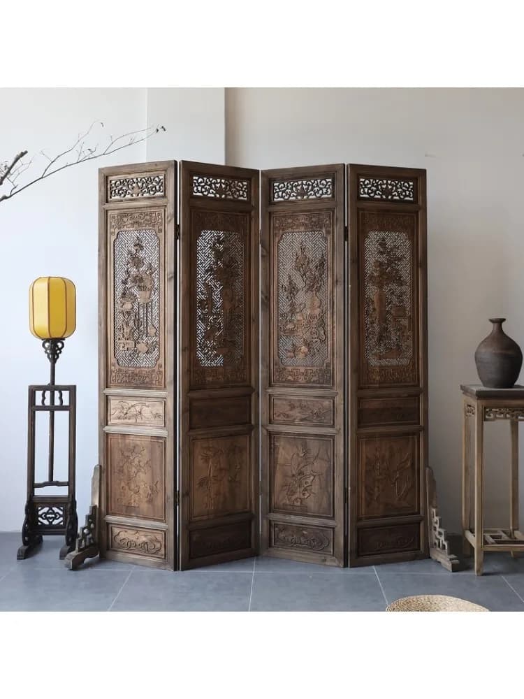 Chinees massief houten scherm, antiek oud hol uitgehouwen opklapbaar mobiel woonkamer veranda scheidingswand retro fotografie