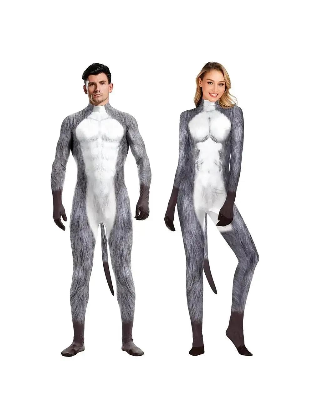 Halloween Fancy Animal Wolf-kostuums Mannen en vrouwen Body's Koppels Huisdier Grappige prints All-inclusive jumpsuit met staart Cosplay