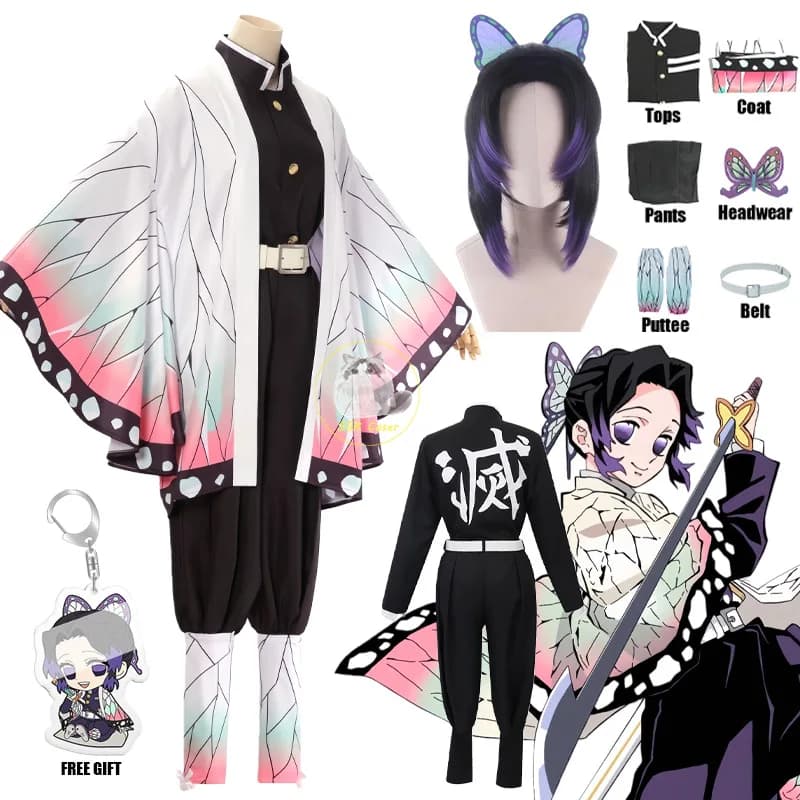 Bilibili Kochou Shinobu Kostuum Cosplay Demon Haori Uniform Geen Yaiba Kochou Shinobu Kostuum Pruik Pruik Anime Halloween Kostuums