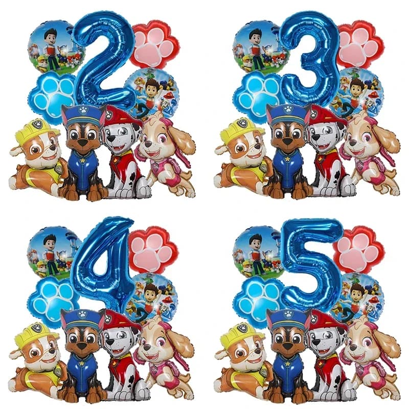 9 stuks Cartoon Paw Patrol Folieballon Digitale Nummerballonnen Reddingshond Feestdecoratie Baby Cadeau Chase Skye