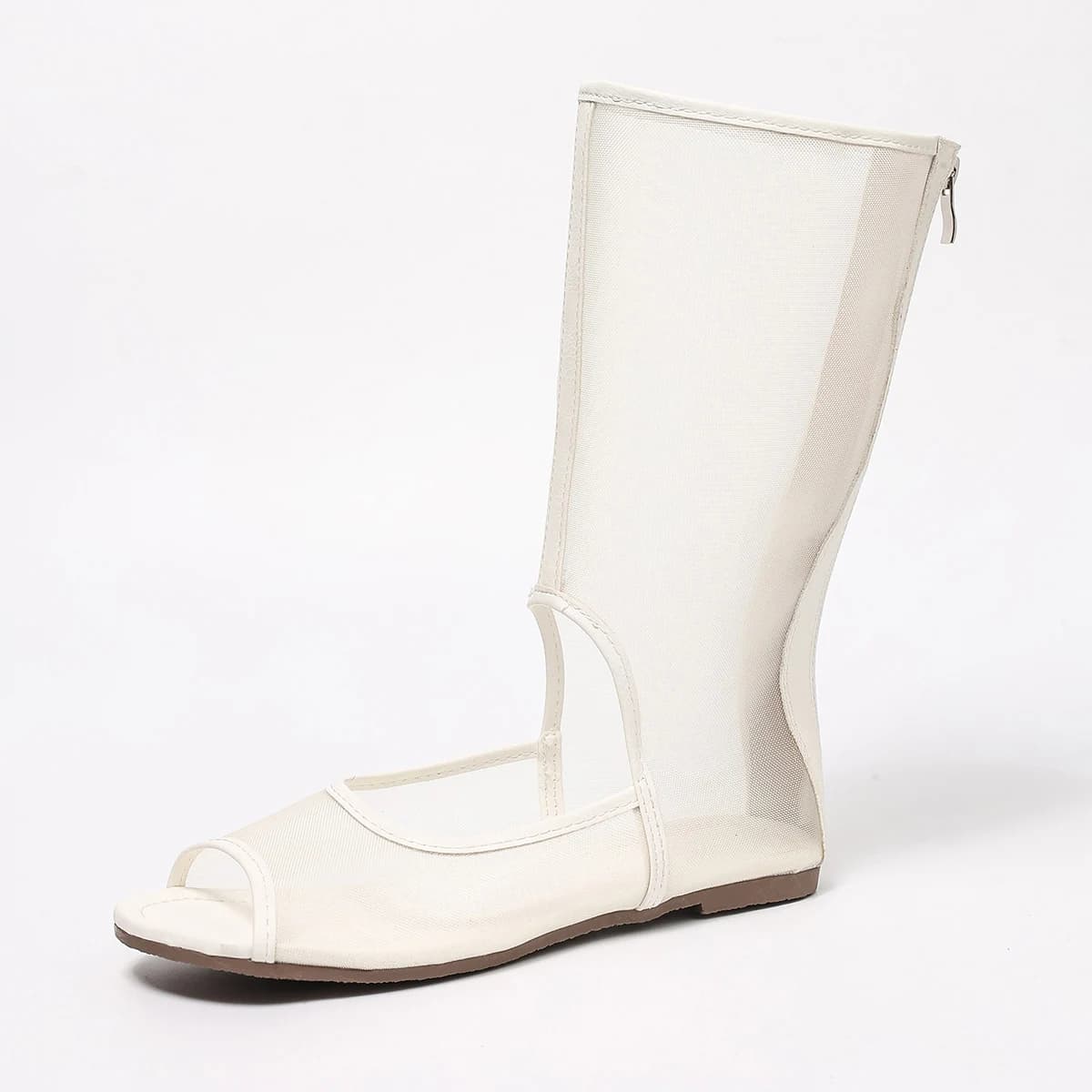 Visnet-pieptoe halfhoge laarzen, hoge sandalen met ritssluiting aan de achterkant, zomerse casual platformschoenen voor dames
