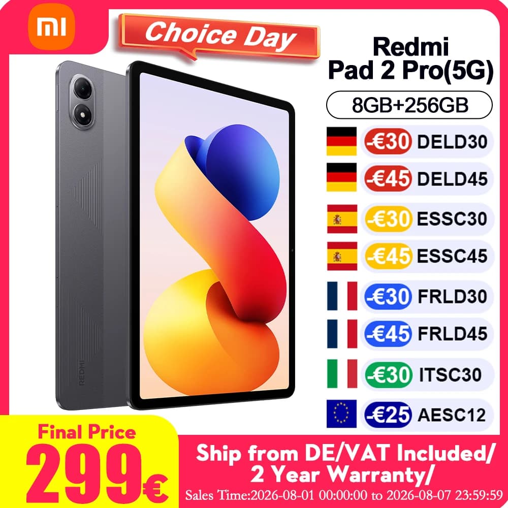 Xiaomi Redmi Pad 2 Pro 5G Global Version Tablet: 8 GB, 256 GB, geavanceerde 4nm processor, 5G + eSIM, 12,1-inch 2.5K kristalhelder scherm, 12.000 mAh