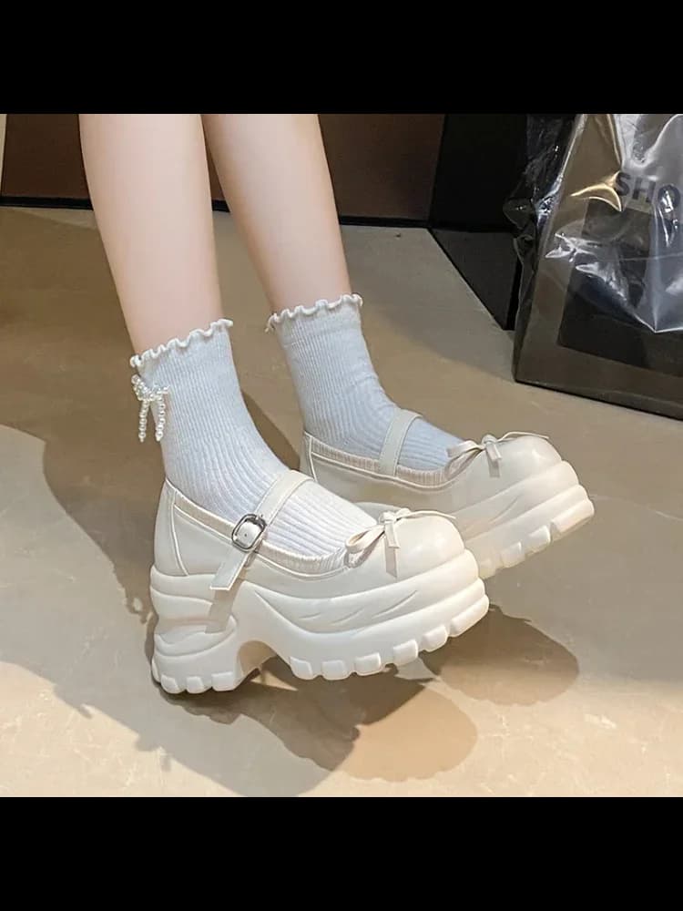 Bruiloft oes Thi Heel Mary Janes Chunky Platform Parel Versierd Bruid Hoge Hakken Comfortabel ort Dames Casual Faion