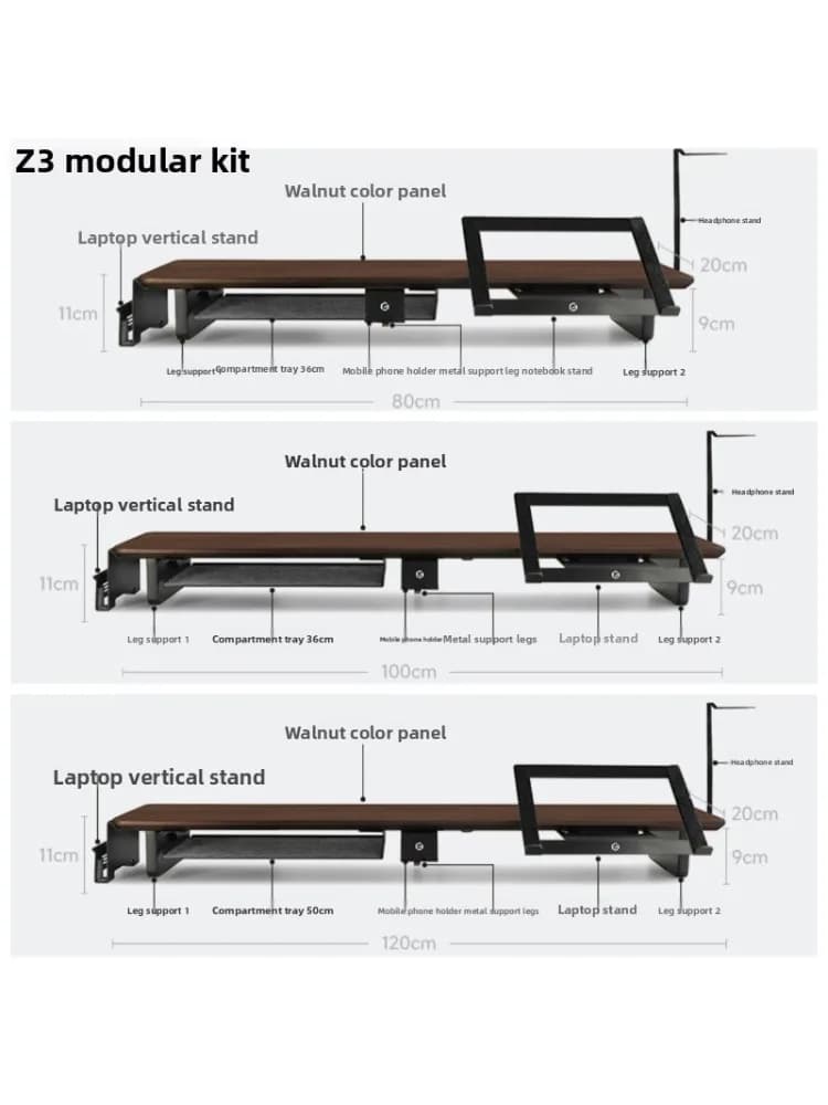 Alles-in-één Z3 modulaire monitorstandaardset Walnoothout Desktopscherm Lift Ergonomische bureau-organizer Moderne laptopplank