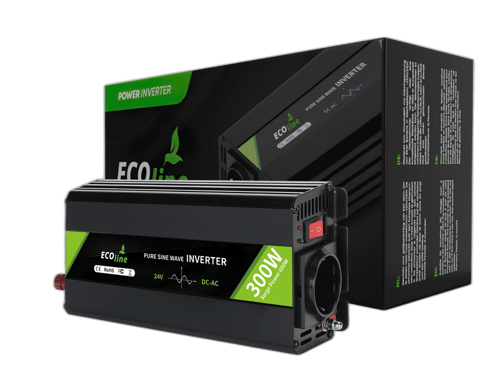 EcoLine - Omvormer 24V Naar 220V/230V - 300w Vermogen - Zuivere sinus - Spanningomvormer