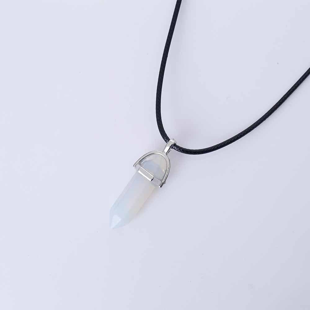 Lederen Gemstone kettingen - Mat wit