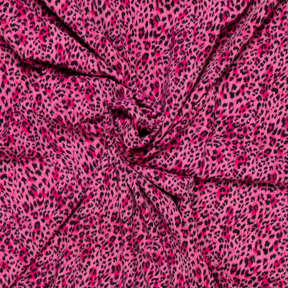 Cerise travel met stretch bedrukt met zwart minipanter dessin - synthetisch Stoffen - roze - 150 cm breed