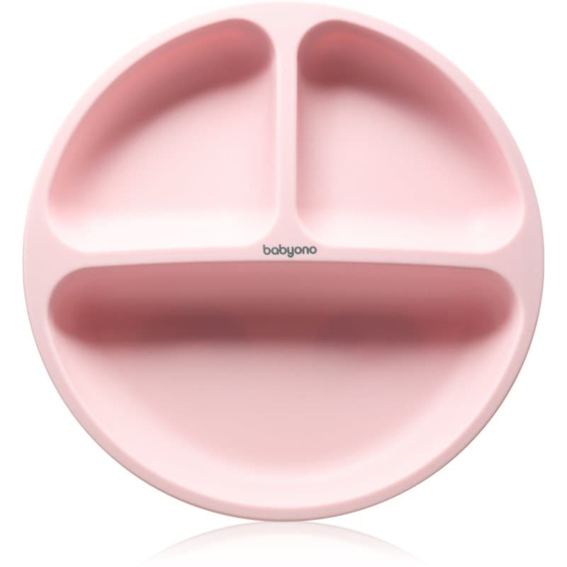 BabyOno Siilicone Plate 6m+ bord met vakjes met zuignap Pink 1 st