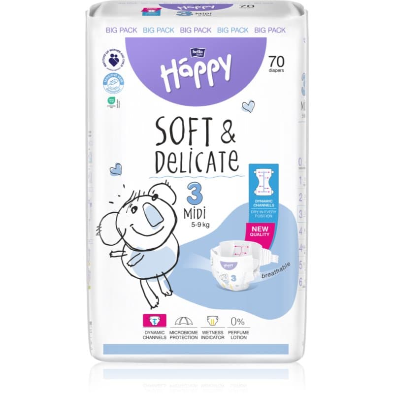 BELLA Baby Happy Soft&Delicate wegwerpluiers met kanaaltjes Midi 5-9 kg 70 st