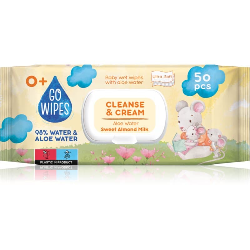 GoWipes Cleanse & Cream Sweet Almond Milk Tedere Vochtige Babydoekjes voor Gevoelige Huid Aloë Vera 0+ 50 st