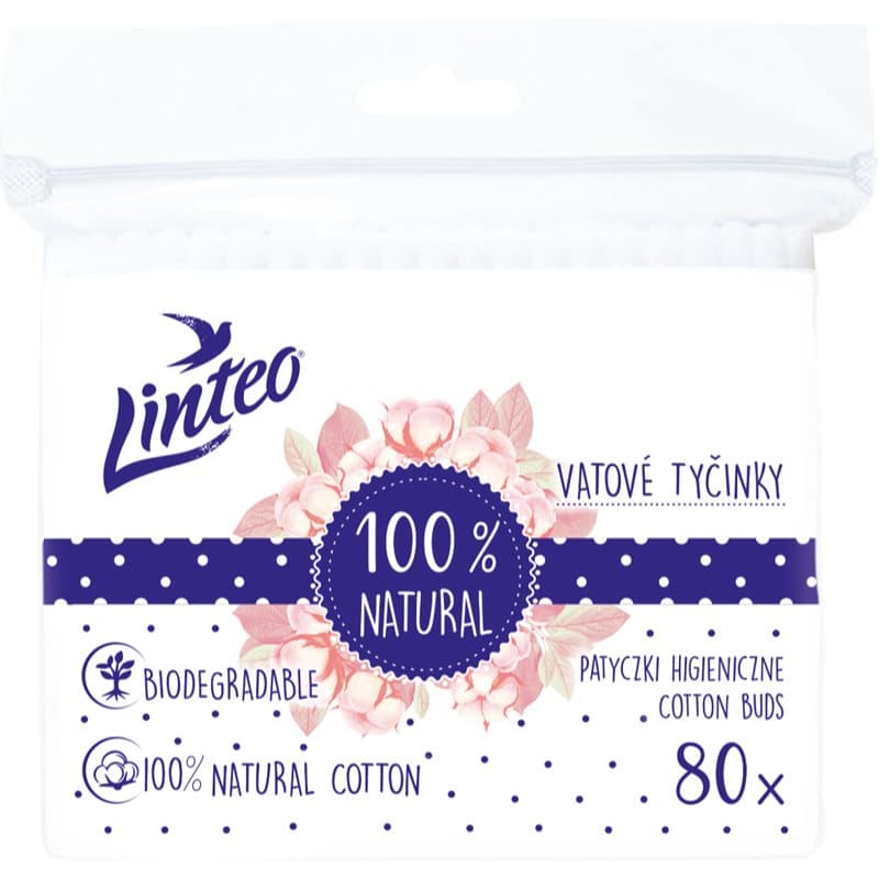 Linteo Natural Cotton Buds wattenstaafjes in een zakje 80 st